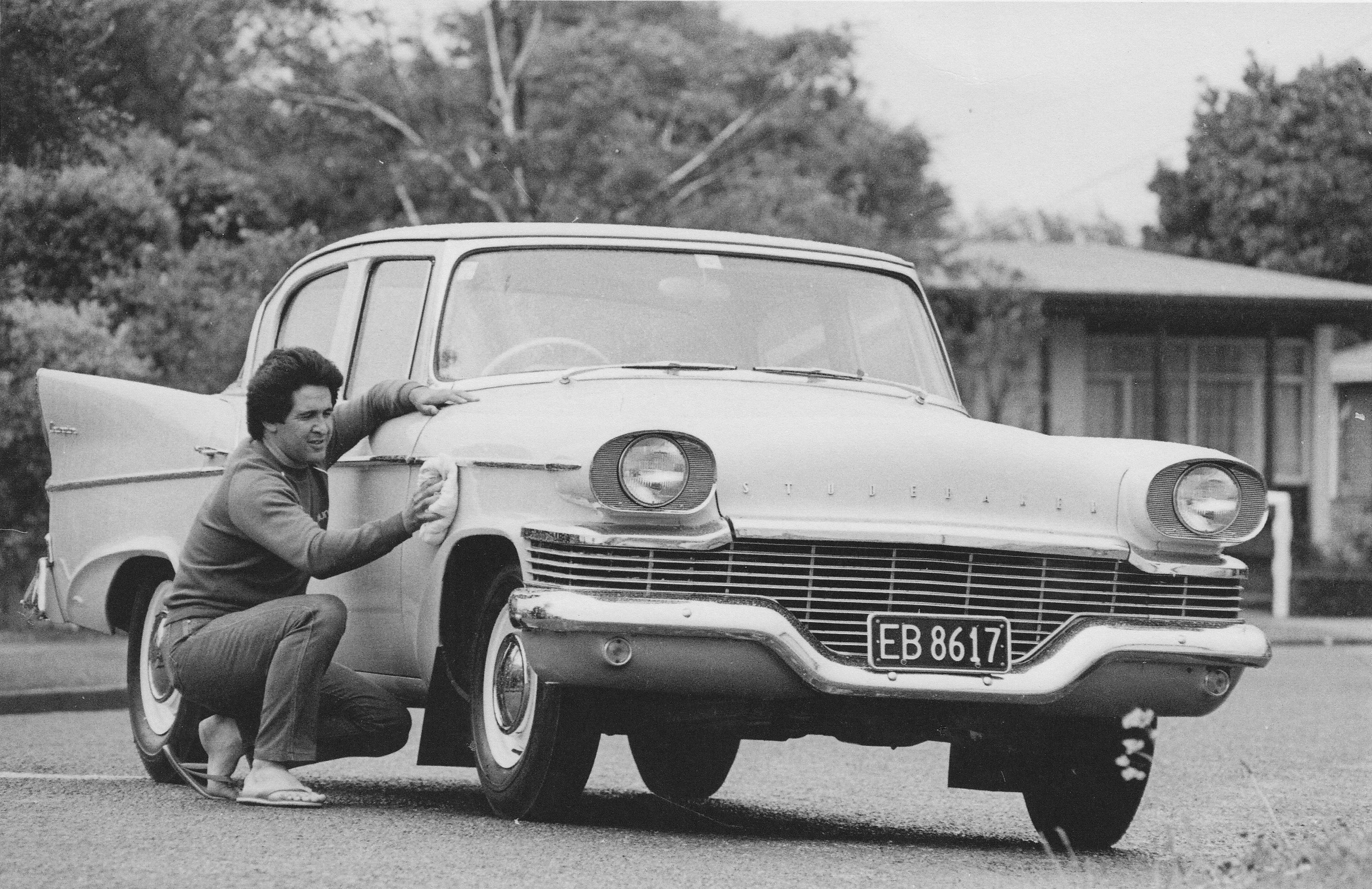 Tony Edwards polishing the car while in his ownership.